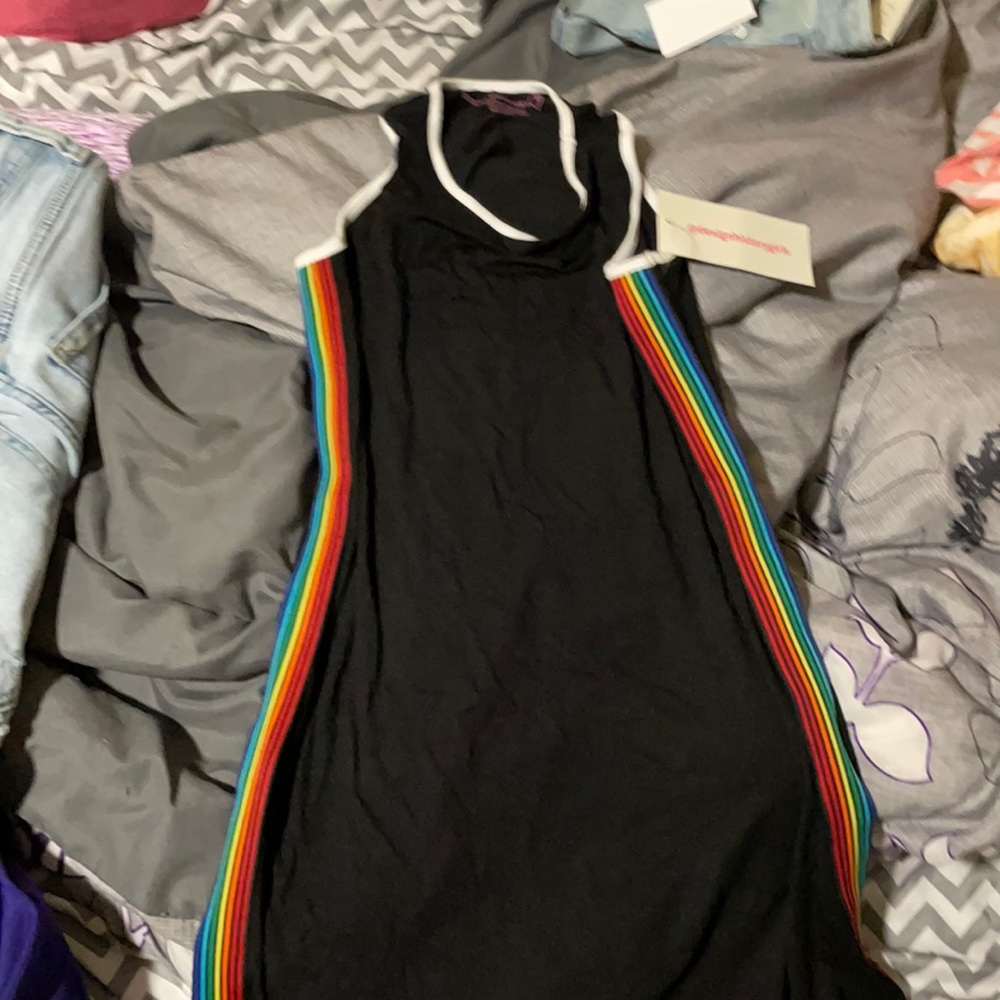 Black dress with rainbow strips on the side
